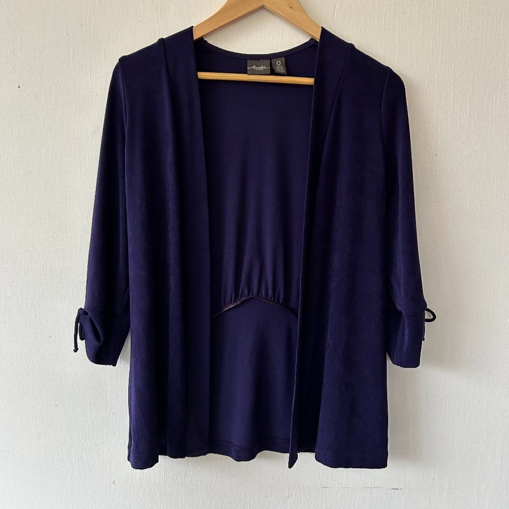Chicos Travelers Cardigan Womens XS Purple Open Front Slinky Knit Whimsigoth